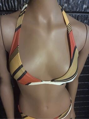 Women’s Halter two piece swimsuit in Rust and Mustard Plaid